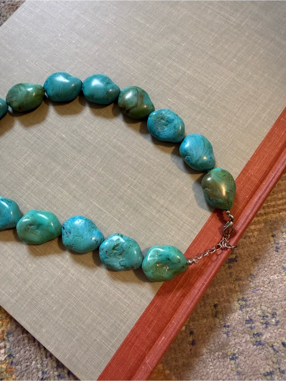 Vintage Chunky Faux Turquoise Statement Necklace Blue Green Bead Adjustable - Picture 2 of 4
